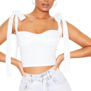 Coquette Girl Cupped Bralette Tank Tie Strap Cropped Tank Top Size 10 PLT NWT